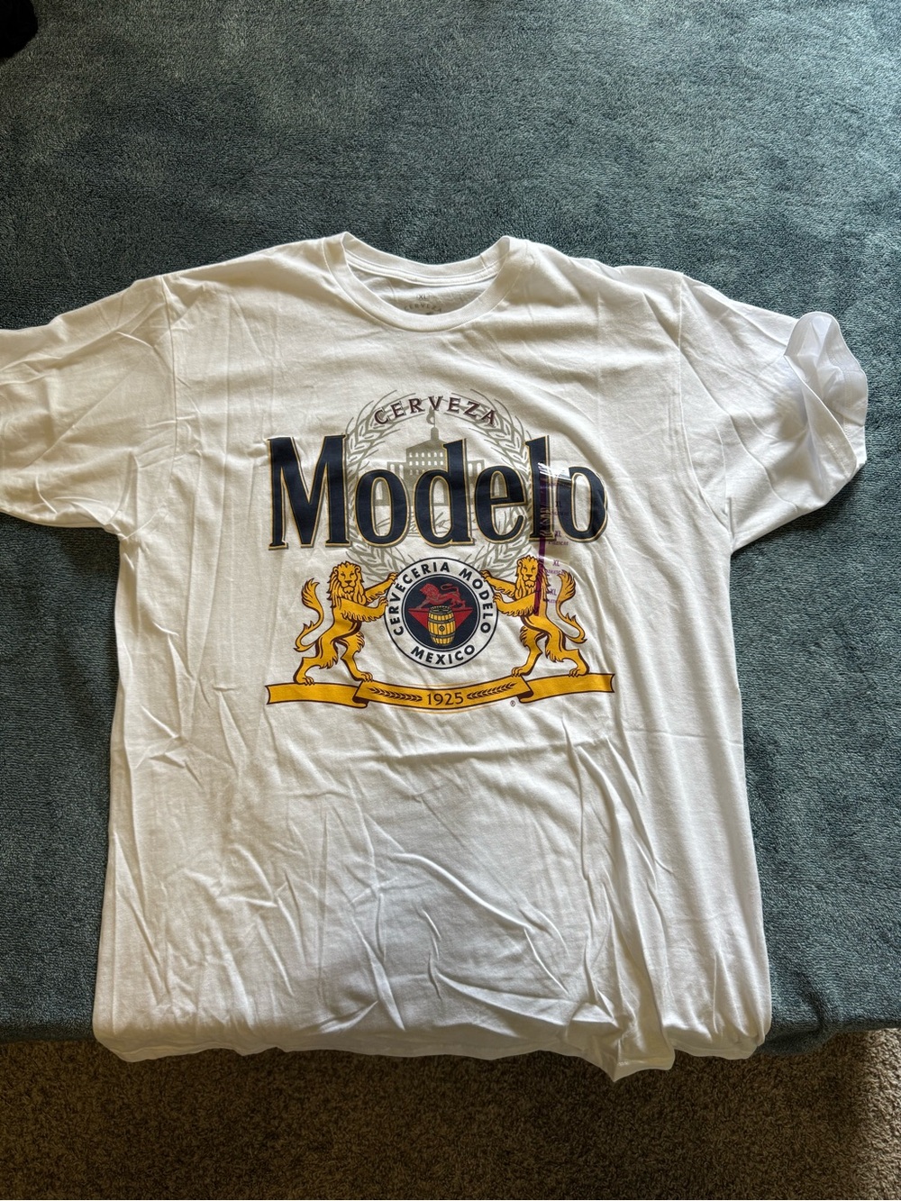 Model White Graphic Logo Tee with Gold & Navy Crest